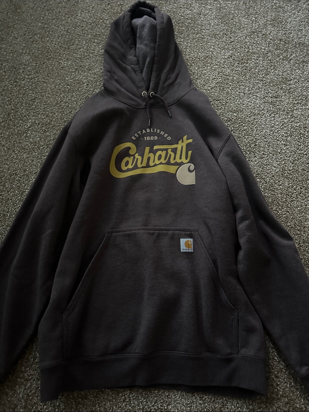Carhartt Men’s Charcoal Crewneck Hoodie with Yellow Logo